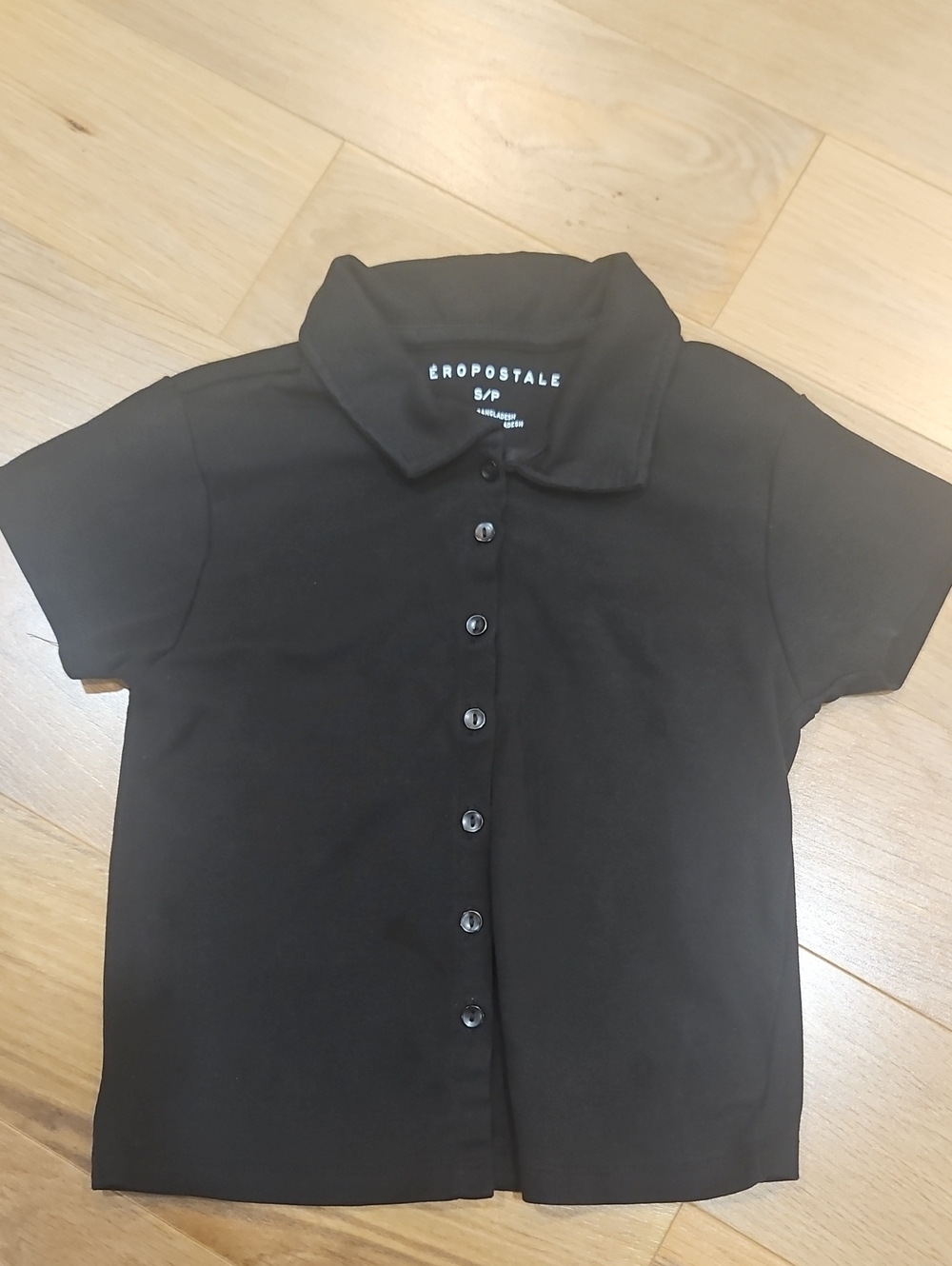 Aeropostale Black Girls' Short-Sleeve Button-Down Polo